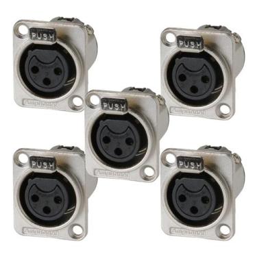 Imagem de Kit 5 Conectores Xlr 3p Femea Painel Amphenol Ac3fdz/n