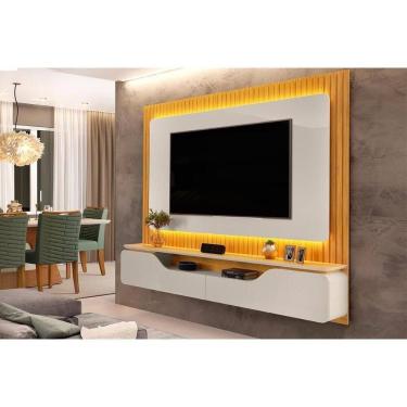 Imagem de Rack Bancada C/ Painel P/ Tv Até 70 Polegadas Treviso Ripado 100% Mdf Led 210x180cm Bali/cedro - Dj Móveis