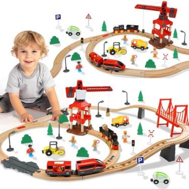 Imagem de Conjunto de Trem TOY Life 80 Peças - Com Guindaste e Locomotiva (4 a 8