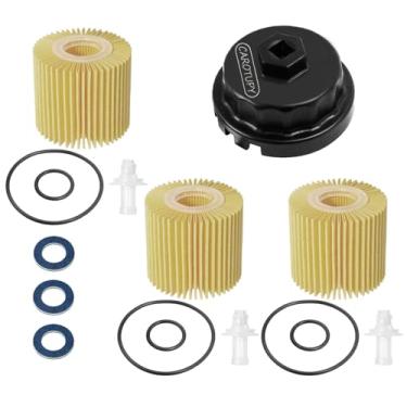 Imagem de CAROTUPY Chave de filtro de óleo e kit de filtro de óleo do motor 04152-YZZA1 com 90430-12031 juntas de plugue de drenagem de óleo para substituição de filtro de óleo Toyota Tacoma Camry Lexus