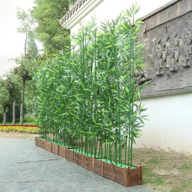 Imagem de Planta artificial da parede da vegetação, cerca de privacidade da árvore de bambu falsa com base de madeira, ornamentos de cerca de cerca de pátio para pátio para o pátio jardim, base-0.5m-8