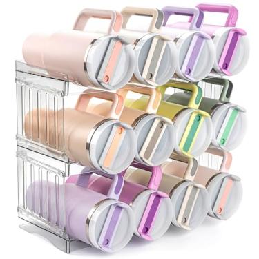 Imagem de Bobomoment Organizador de garrafa de água para 12 copos Stanley, organizadores de cozinha e armazenamento para acessórios de copos Owala Stanley, copo empilhável, organização e armazenamento para