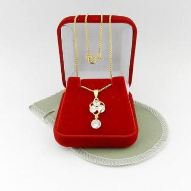 Imagem de Corrente Feminina 40/45cm 1mm Zirconia Folheado Ouro 18k CR571 - WNBIJ