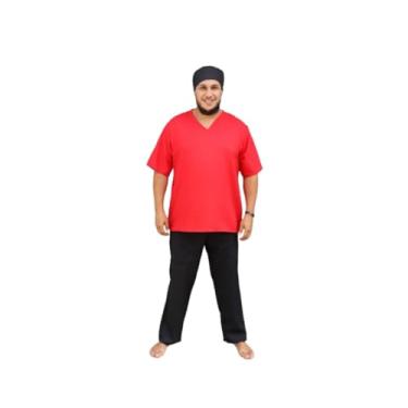 Imagem de roupa de umbanda candomblé Ração masculina 2 peças bata e calça oxford (vermelho e pret...