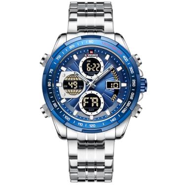 Imagem de LAKEYLOYI Relógios digitais masculinos analógicos de quartzo, cronógrafo, designer luminoso, moda, negócios, esportes, impermeável, pulseira de aço inoxidável, relógio de pulso masculino data