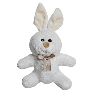 Imagem de Coelho de Pelucia marfim com Laço antialérgico para decoração páscoa
