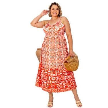 Imagem de Vestido plus size estampado azulejo portugues com amarração nas costas