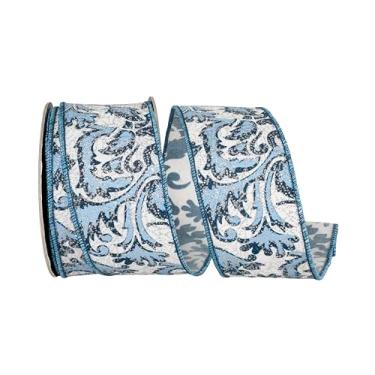 Imagem de Reliant Ribbon Filigrana Azul Glittered Deluxe Fita de borda com fio, azul