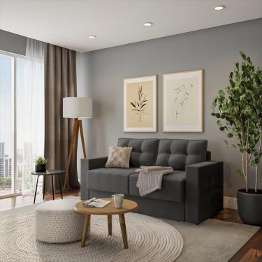 Imagem de Sofá 3 Lugares Retrátil Essen Suede Grafite 180 cm