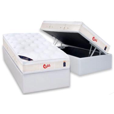 Imagem de Cama Box Baú Solteiro: Colchão Molas Pocket Ensacadas Castor Gold Star Vitagel + Base crc Courano White (88x188)
