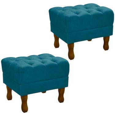Imagem de Kit 2 Puff Puf Retro Capitone 52X44Cm Suede Azul Turquesa Mpassos Azul Turquesa