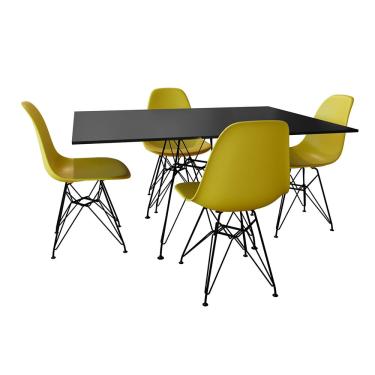 Imagem de Conjunto De Mesa Eames Eiffel De Ferro Preto Tampo Preto 120x75 4 Cadeiras Ferro Preta Assento Amare