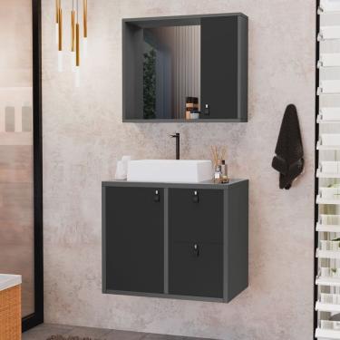 Imagem de Conjunto Gabinete para Banheiro com Cuba Sobrepor e Espelheira Toro 60 Cm com Vidro