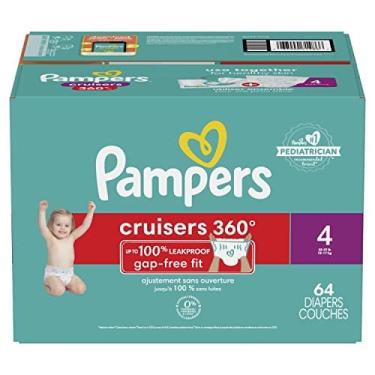 Imagem de Fraldas pampers puxam em cruzadores 360° Fit Fraldas descartáveis bebê com cintura elástica Super Pack, Tamanho 4 - 64 Fraldas, Embalagens & Impressõe
