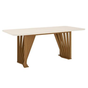 Imagem de Mesa De Jantar Adriana 200 Cm Canto Arredondado Com Vidro Nature Off White - Henn