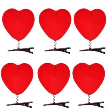 Imagem de AIEDE Grampos de cabelo vermelhos 3D, acessórios de Natal para mulheres e meninas, conjunto de 6 (coração)