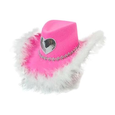 Imagem de Fiocias Chapéu de cowgirl chapéu de cowboy decoração confortável vestido de chapéu de cabeça respirável para concertos de concertos de clubes casamento, Rosa