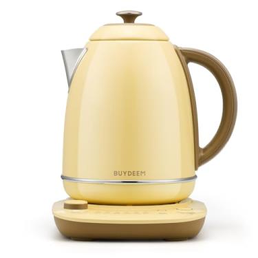 Imagem de BUYDEEM Chaleira elétrica K740 com controle de temperatura, 12H mantém quente, fervura rápida, caldeira de água quente de aço inoxidável para chá e café, leite, 1,7 L, amarelo suave