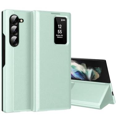 Imagem de Capa para Samsung Galaxy Z Fold 3 com tela pequena inteligente, capa carteira S-View, para Samsung Fold 3, capa de janela inteligente, capa protetora de couro flip inteligente para Samsung Z Fold3