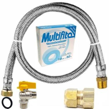 Imagem de Kit Instalaçao Mangueira + Registro + Adaptador Gás Encanado - CTFLEX,