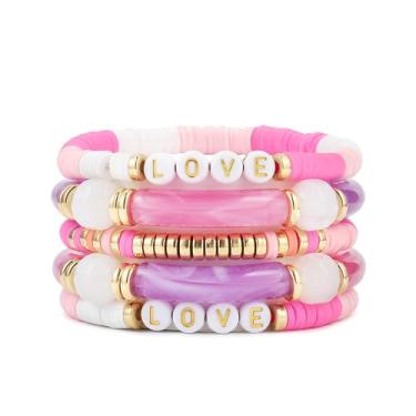 Imagem de Pulseira de tubo de bambu curvada, empilhável, contas coloridas de acrílico transparente, pulseiras elásticas de ouro da amizade, presentes para melhores amigos, casais, membros da família, irmãos