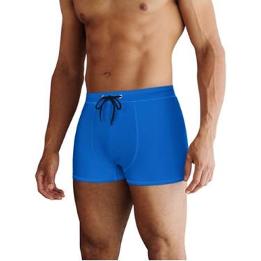 Imagem de COOFANDY Calção de banho masculino de perna quadrada justa, roupa de banho atlética, roupa de banho com forro, Sólido - Azul, XX-Large
