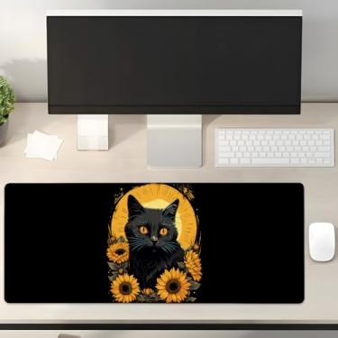 Imagem de Turamurra Mouse pad para jogos de gato preto, presentes 80 cm x 30 cm, base de borracha antiderrapante para computadores, laptop, escola, escritório, acessórios para casa, decoração, mouse pad, tapete