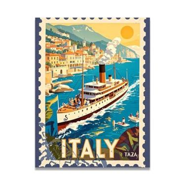 Imagem de Pôster retrô Steamship Port Vintage Italian Steamship Canvas Print - Carimbo de papel envelhecido 60 x 78 cm