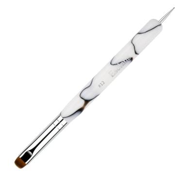 Imagem de Esclane Pincel De Unha Francesa Bidirecional Com Ferramenta Pontilhamento, Cabo Acrílico Mármore Branco, Cabeça Nylon, Língua Plana, Ponta (Nº 12)