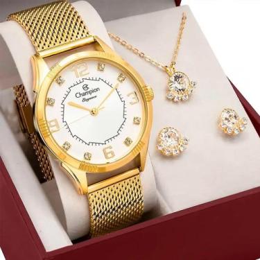Imagem de Kit Relogio Champion Feminino Elegance + Conjunto Semi Joia CN25814E
