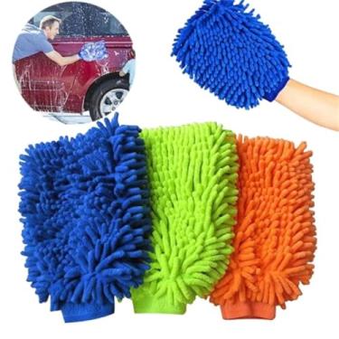 Imagem de Luva Automotiva para Lavar Carros e Motos Lavagem Automotiva Microfibra Multiuso Limpeza Residencial Esponja para Lavagem Automotiva e Residencial - Cores Sortidas