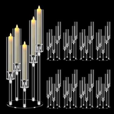 Imagem de Conjunto de 8 castiçais de acrílico com 5 braços, Mjkeomo de 55 cm de altura para candelabros para mesas, suporte de castiçal transparente com abajur para presente de inauguração de casa, lareira