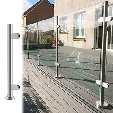 Imagem de Balaustradas postes de corrimão de vidro prateado com braçadeiras, braçadeira de poste de corrimão de cerca de piscina de vidro de aço inoxidável, kit de corrimão de escadas (