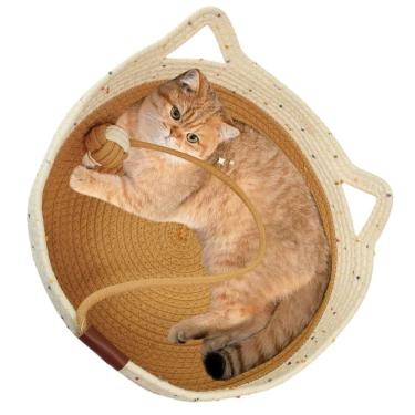 Imagem de Cama Gato Ninho Cestinho Arranhador Pet Felino Brinquedo Bolinha Rasqueador Confortavel Animais Estimaçao