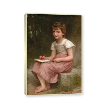 Imagem de NHLDZYH Moldura dourada champanhe. Impressões de arte William Adolphe Bouguereau - Pintura de retrato - (A Calling) - Pôster temático de mitologia grega - Pôster de decoração de parede vintage. 30 x