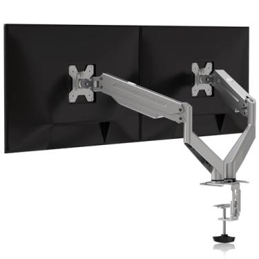 Imagem de Suptek Suporte para monitor duplo com mola a gás ajustável para 2 telas de computador de 17 a 27 polegadas - cada braço comporta até 6 kg, prata (MD8SPS)