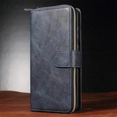 Imagem de HJZSZX Para Samsung S24 Plus Zipper Wallet Multi Card Phone Case Flip Leather Cover (Para Samsung S24 Plus/Azul)
