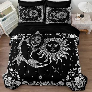Imagem de Conjunto de edredom de sol e lua, 8 peças, preto, branco, paisley, estrelas, céu estrelado, galáxia, floral, exótico, edredom em uma bolsa