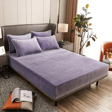 Imagem de Capa de colchão de veludo leite, acolchoado, lençol com elástico grosso, macio, protetor de colchão respirável, para cama de solteiro, Queen, King, roxo||150 x 200 cm
