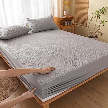 Imagem de Protetor de colchão capa de colchão capa contra poeira capa de colchão com bolso profundo à prova d'água, leve, respirável, roupa de cama macia, sem ruído, lençol com elástico cinza claro||Queen: 150