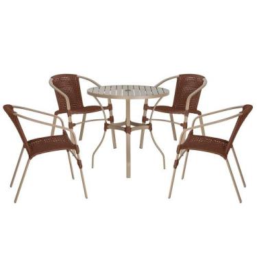 Imagem de 04 Cadeiras Floripa e Mesa Roma 80Cm Fendi e Corda Nautica Trama Origi