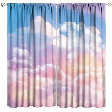 Imagem de Cortinas de nuvens, estampa de estrelas de sonho rosa, nuvens, decoração de casa, quarto, sala de estar, tratamento de janela, conjunto com 2 painéis, tamanho total 107 cm L x 114 cm C
