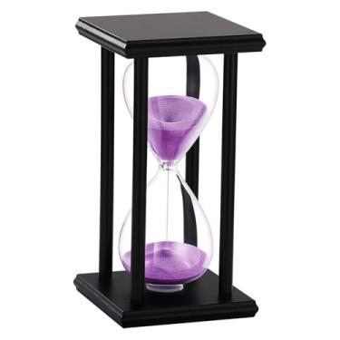 Imagem de SuLiao Relógio de Areia Roxa 60 Min, Relógio Temporizador de Areia com Suporte de Madeira Preto, Ampulheta de Madeira 60 Minutos, Antiguo Reloj De Arena 1 Hora, Grande, Exclusiva, Uma Hora de Vidro