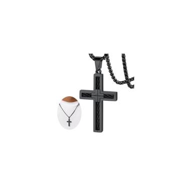 Imagem de FaithHeart Colar masculino com cruz de aço inoxidável, prata/preto/dourado, colares de amuletos religiosos, presentes cristãos para papai, 59mm * 29.7mm (2.32 inch * 1.17 inch), Aço inoxidável, Sem