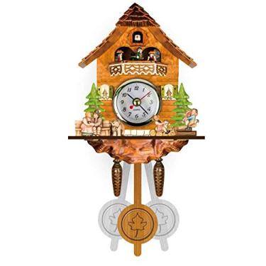 Imagem de Rsmmpqa Relógio de cuco de madeira, relógio de quartzo, chalé tradicional casa floresta negra relógio feito à mão pêndulo de parede de madeira aplicação multi cenário (N) (B)
