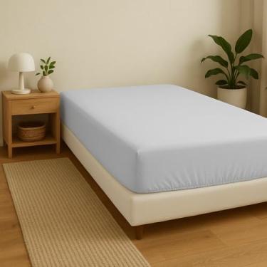 Imagem de Lençol Queen Avulso 300 Fios 100% Algodão EgípcioToque Macio Lençol de Baixo (Cinza)