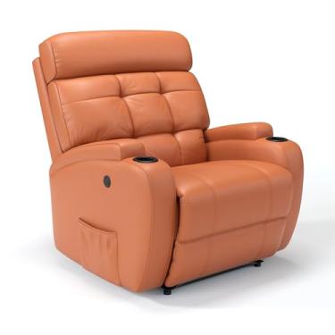 Imagem de Poltrona do Papai Reclinável Elétrica bivolt Revestimento em Couro Bovino Com Massageador - Modelo Florença (Goiaba)