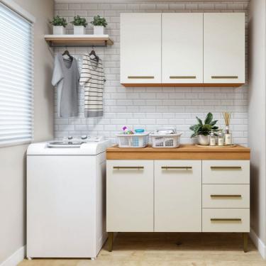 Imagem de Lavanderia Completa Brasília 5 Poras 3 Gavetas Natural/Off White - Kaki Móveis