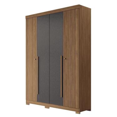 Imagem de Guarda Roupa Solteiro Buriti Ripado 4 Portas Jatobá-grafite Com Pés - Santos Andirá Jatobá-grafite