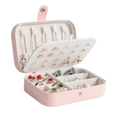 Imagem de Porta Jóias Multi-Função Portátil De Couro Organizador De Duplo Compartimentos Jóias Bijuterias(ROSA)
